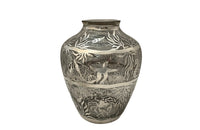 Beautiful mid century crystal vase with silver overlay by the renown French glass makers Saint Graal.