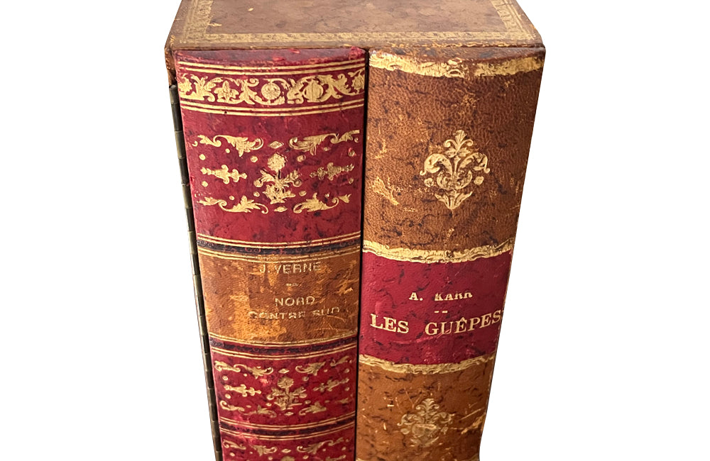 20th Century French leather faux book box file - French Antiques