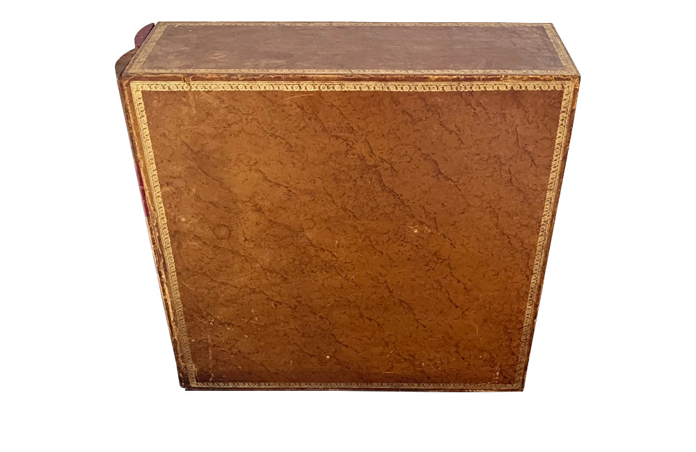 20th Century French leather faux book box file - French Antiques