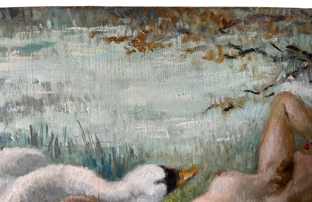 Original oil painting of 'Leda & The Swan' by French artist Yves Diey (1892-1984).