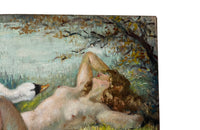 Original oil painting of 'Leda & The Swan' by French artist Yves Diey (1892-1984).