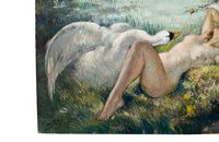 Original oil painting of 'Leda & The Swan' by French artist Yves Diey (1892-1984).