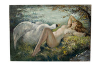 Original oil painting of 'Leda & The Swan' by French artist Yves Diey (1892-1984).