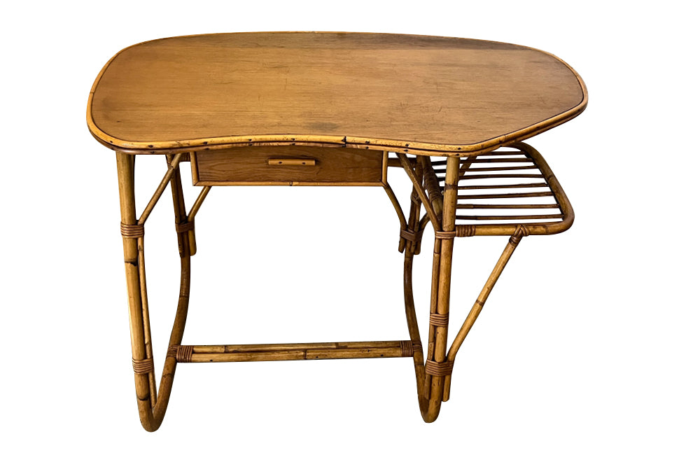 Mid 20th century freeform cane and rattan bureau attributed to the French designer Louis Sognot - French Mid Century Furniture - AD & PS Antiques