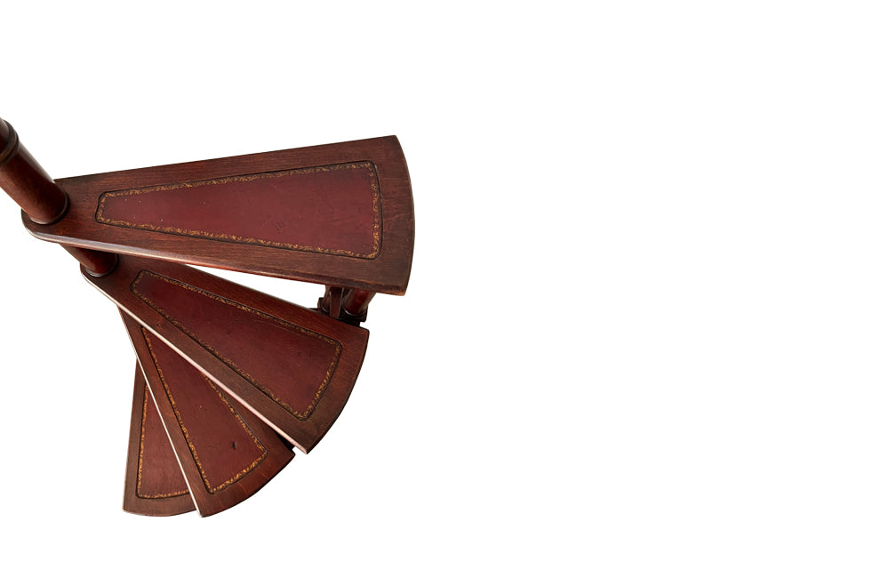 Set of French faux bamboo mahogany and leather library steps.
