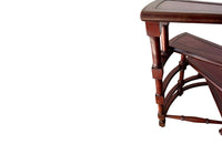 Set of French faux bamboo mahogany and leather library steps.
