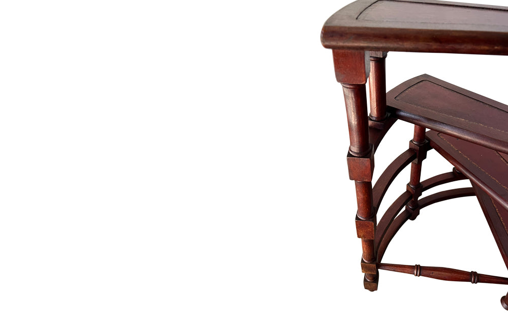 Set of French faux bamboo mahogany and leather library steps.