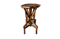 Aesthetic Movement bamboo occasional table with leathered Chinoiserie top embossed with a parrot, floral and foliate decoration. Circa 1900