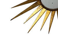   20th Century stylish round Spanish gilt metal sunburst mirror - Mid Century Mirror