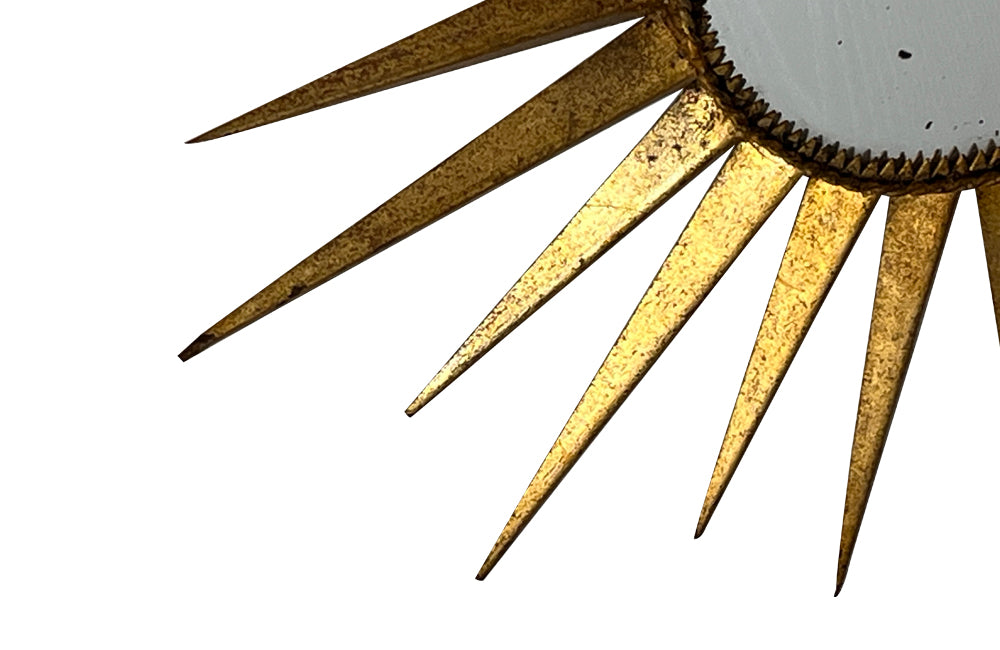 20th Century stylish round Spanish gilt metal sunburst mirror - Mid Century Mirror