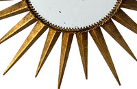 20th Century stylish round Spanish gilt metal sunburst mirror - Mid Century Mirror