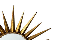 20th Century stylish round Spanish gilt metal sunburst mirror - Mid Century Mirror