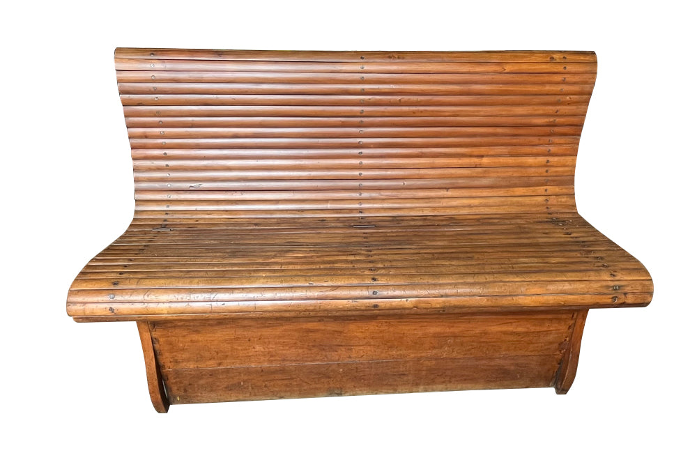 Mid-century bench slatted maple wood bench with incorporated lidded coffer - American - Mid-century furniture