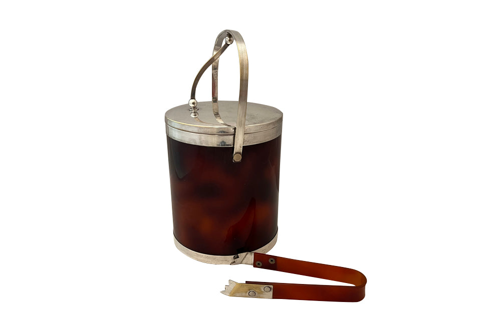 Mid Century faux tortoiseshell lucite & silverplate cocktail set - 1970s - Vintage Barware