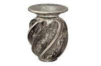 Beautiful mid century crystal vase with silver overlay by the renown French glass makers Saint Graal of swirl form decorated with grape vine and trellis motifs.