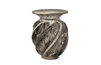 Beautiful mid century crystal vase with silver overlay by the renown French glass makers Saint Graal of swirl form decorated with grape vine and trellis motifs.