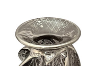 Beautiful mid century crystal vase with silver overlay by the renown French glass makers Saint Graal of swirl form decorated with grape vine and trellis motifs.