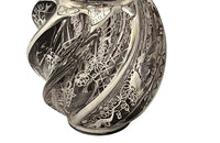 Beautiful mid century crystal vase with silver overlay by the renown French glass makers Saint Graal of swirl form decorated with grape vine and trellis motifs.