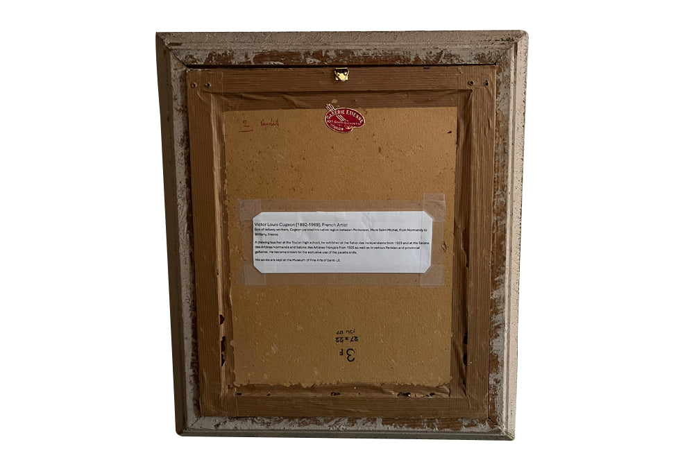 Mid-20th Century French still life painting of poppies and wildflowers in a vase and in a carved frame of the period signed V.Cuguen - vintage oil paintings