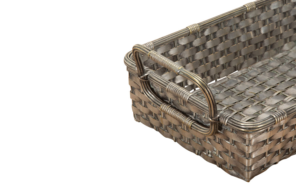 Mid century, silver plate French woven bread basket with handles