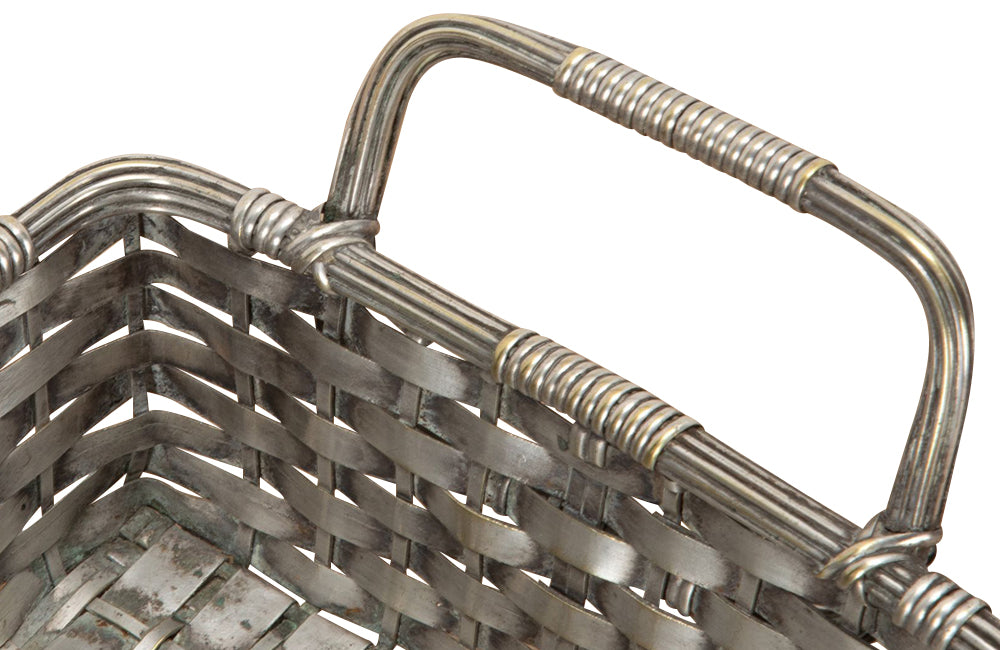 Mid century, silver plate French woven bread basket with handles