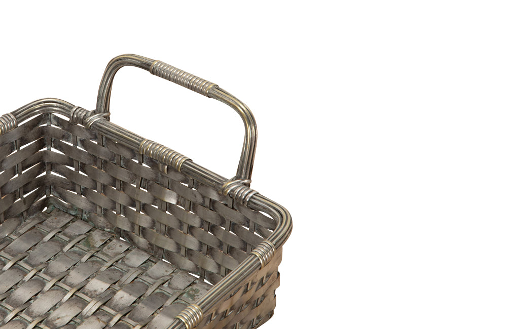 Mid century, silver plate French woven bread basket with handles