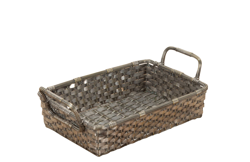 Mid century, silver plate French woven bread basket with handles