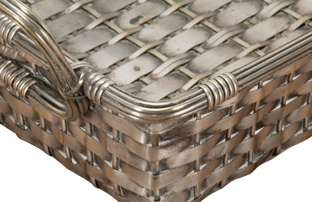 Mid century, silver plate French woven bread basket with handles