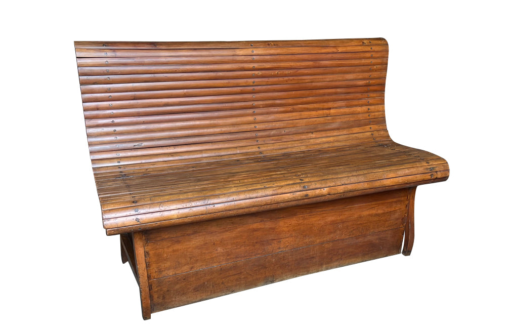 Mid century bench slatted maple wood bench with incorporated lidded coffer - American - Mid century furniture