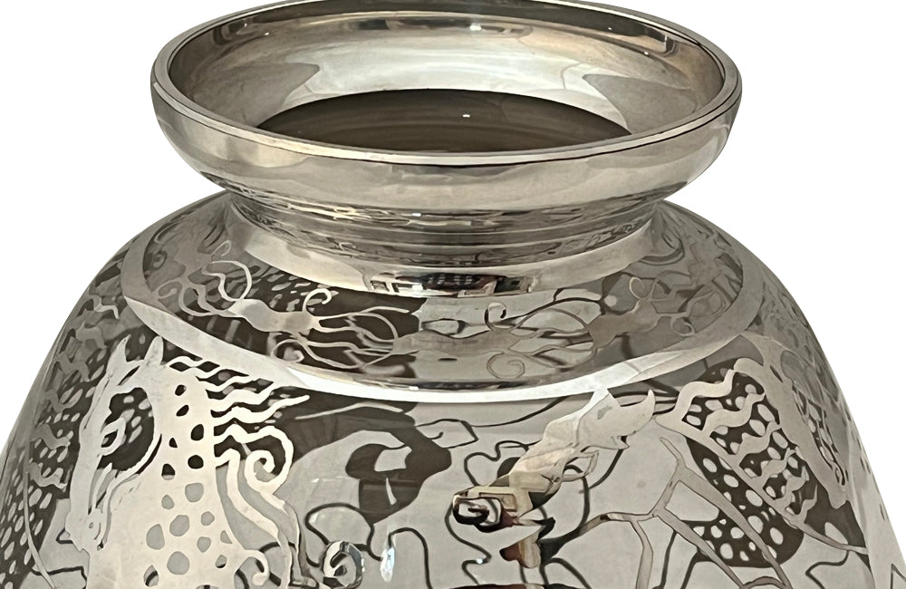 Beautiful mid century glass vase with silver overlay by the renown French glass makers Saint Graal.