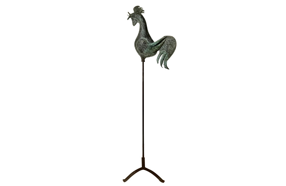 Mid century rooster weathervane sculpture made of copper French - French Garden Antiques