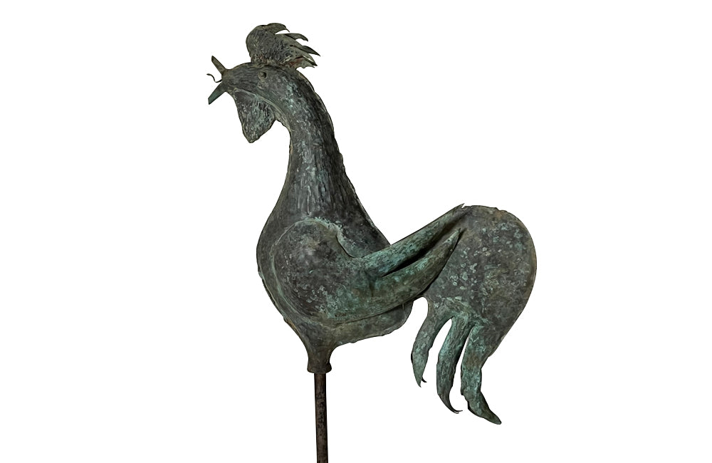 Mid century rooster weathervane sculpture made of copper French - French Garden Antiques