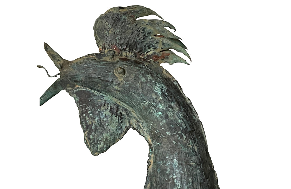 Mid century rooster weathervane sculpture made of copper French - French Garden Antiques