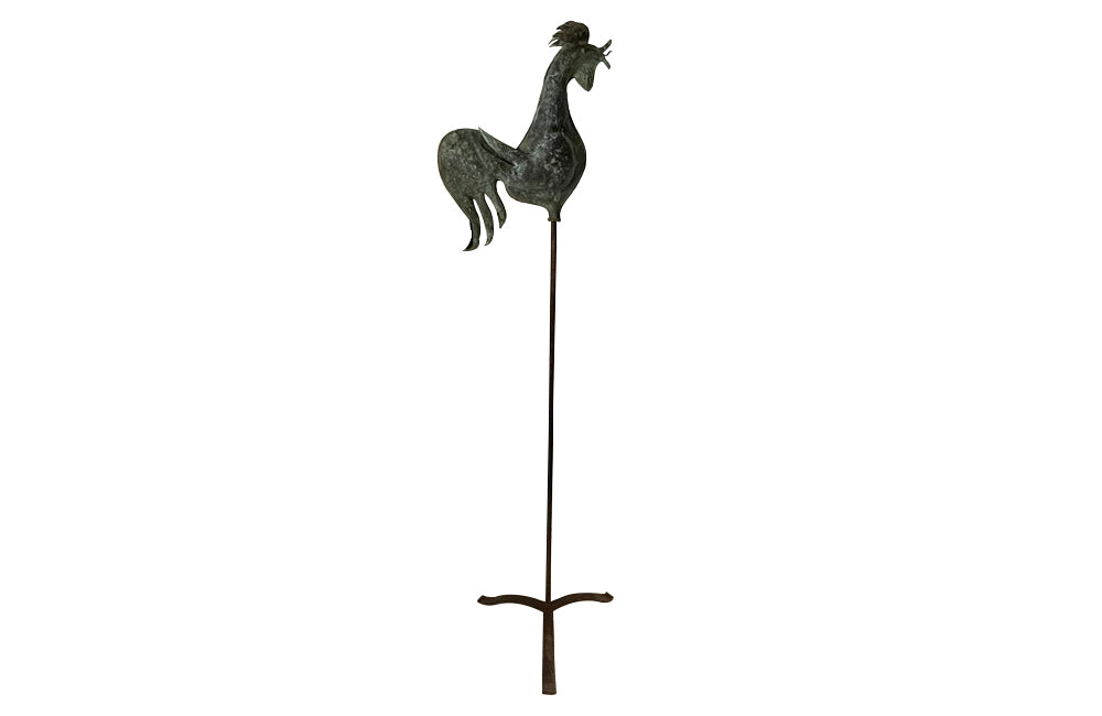 Mid century rooster weathervane sculpture made of copper French - French Garden Antiques