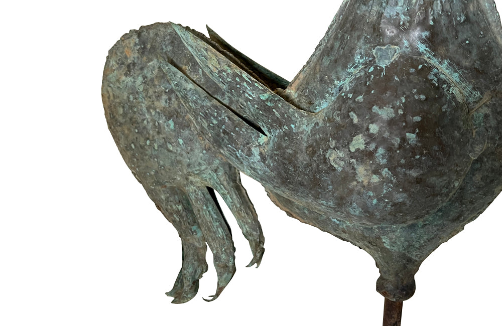 Mid century rooster weathervane sculpture made of copper French - French Garden Antiques