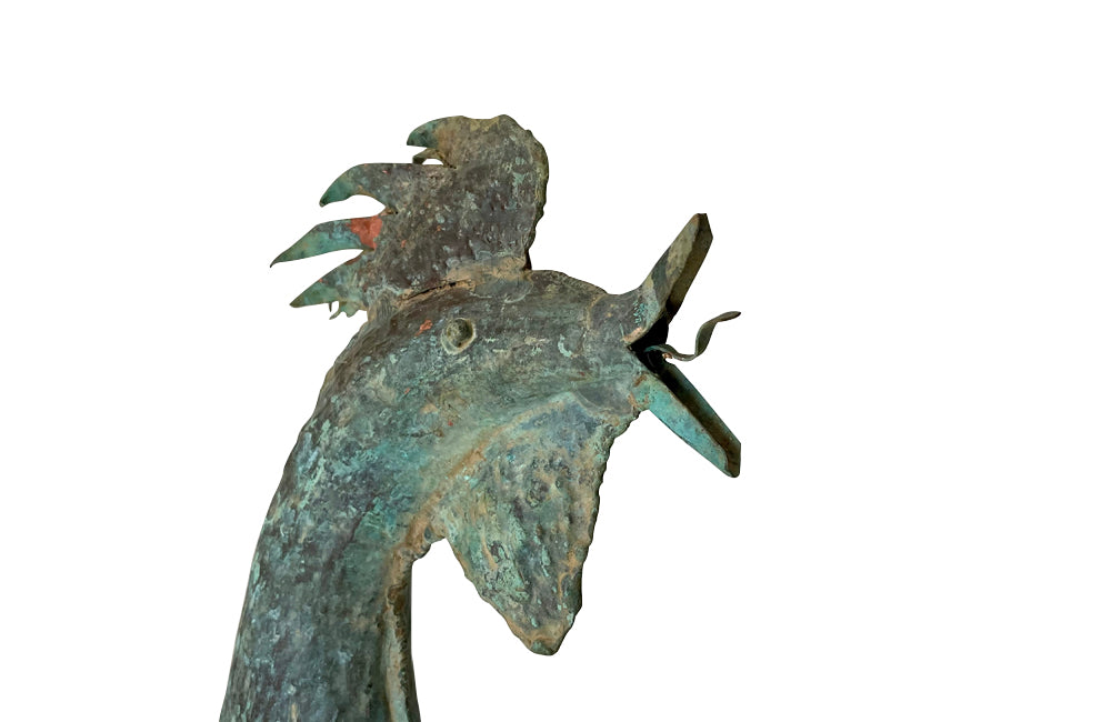 Mid century rooster weathervane sculpture made of copper French - French Garden Antiques