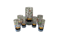 Fabulous, vintage, drink service comprising a pitcher and six tall glasses by Monte Carlo glassware.