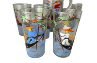 Fabulous, vintage, drink service comprising a pitcher and six tall glasses by Monte Carlo glassware.