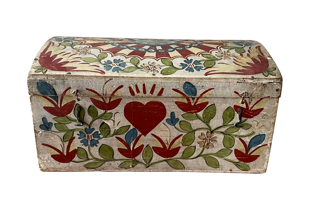 domed painted Normand 19th century marriage coffer