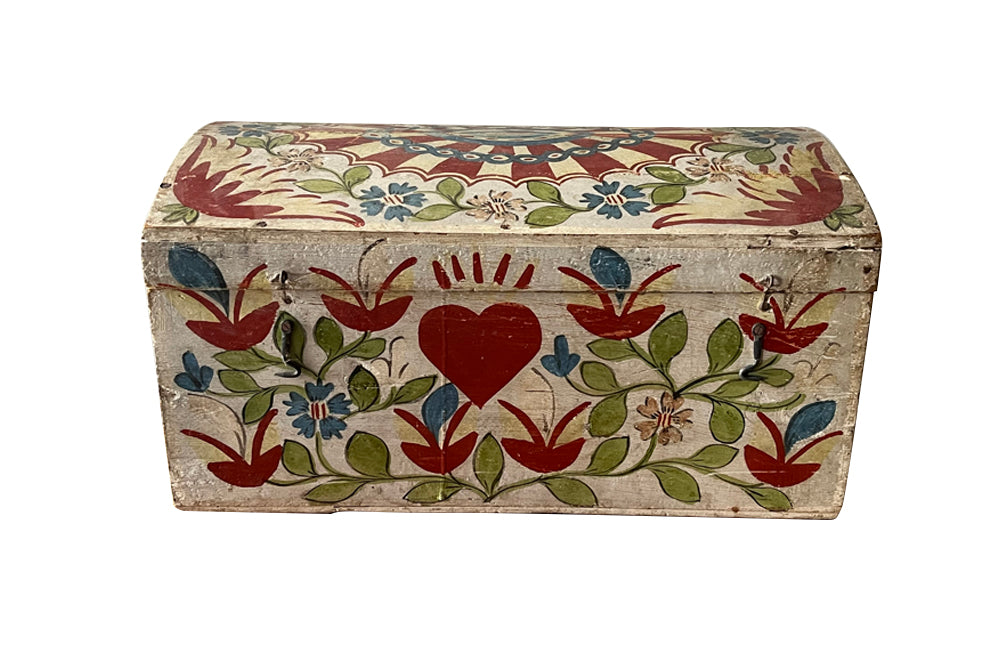 domed painted Normand  19th century marriage coffer