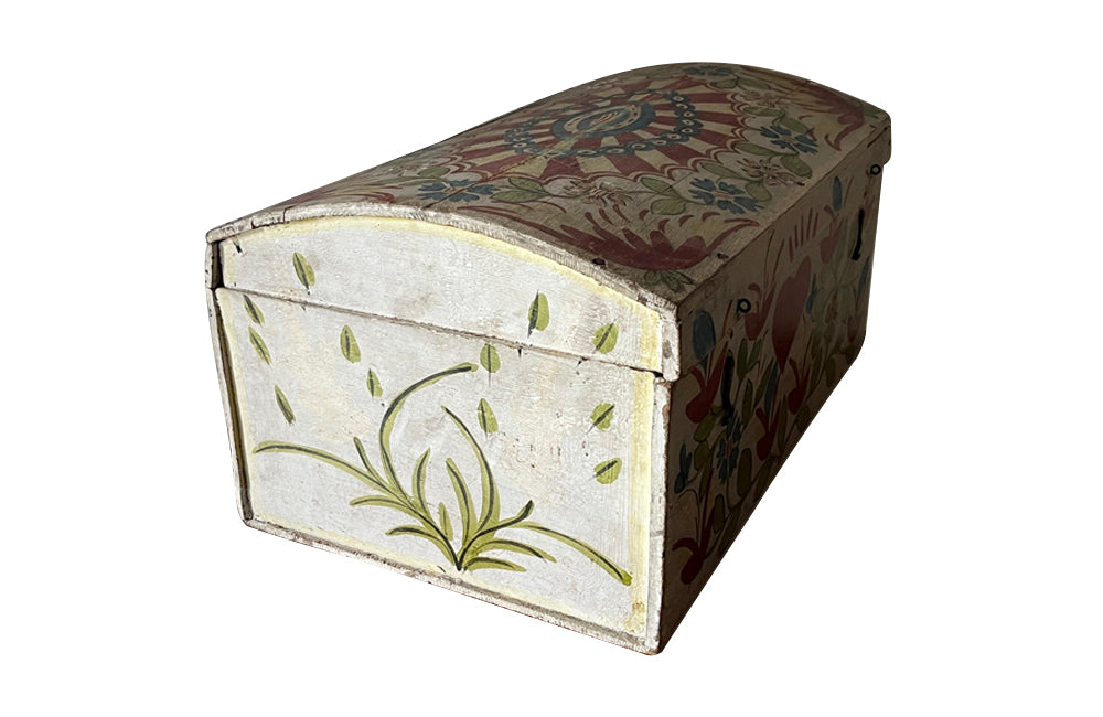 domed painted Normand 19th century marriage coffer