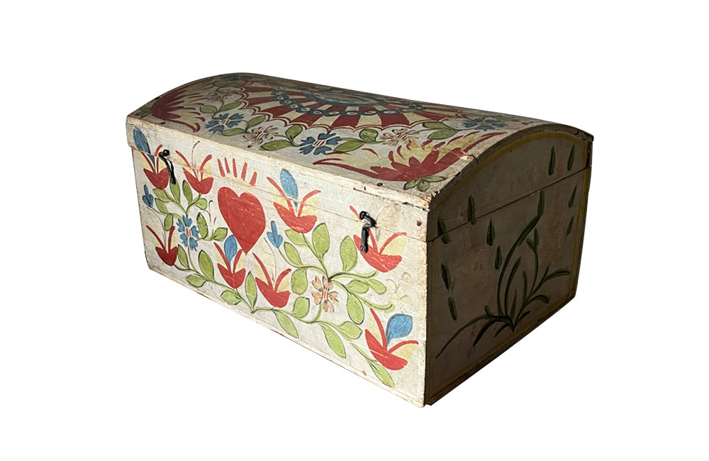 domed painted Normand 19th century marriage coffer