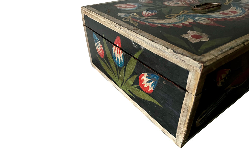 Charming, 19th century small painted Normandy marriage coffer.