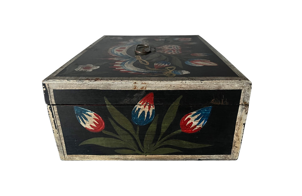 Charming, 19th century small painted Normandy marriage coffer.