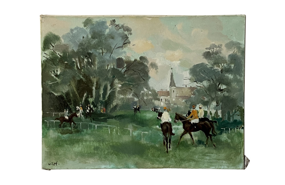 SIGNED PAINTING 'A DAY AT THE RACES' BY PIERRE WILLEF