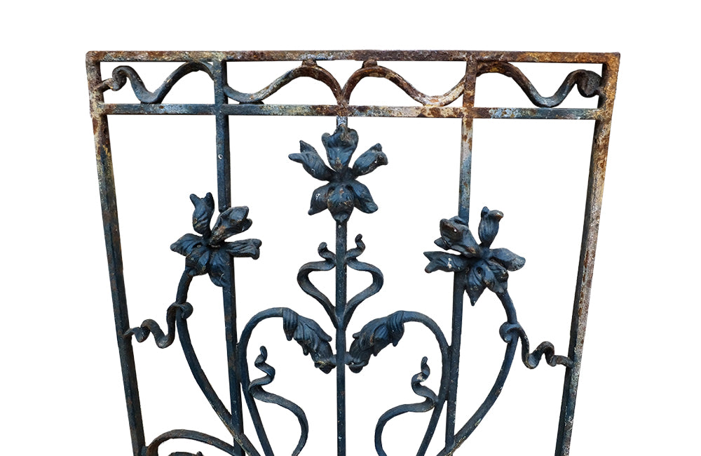 Pair of beautiful 19th century Art Nouveau wrought iron grills decorated with lilies - French Garden Antiques - AD & PS Antiques