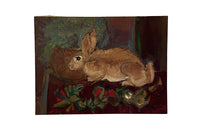 Charming 20th Century oil on canvas painting of a rabbit - French Antiques