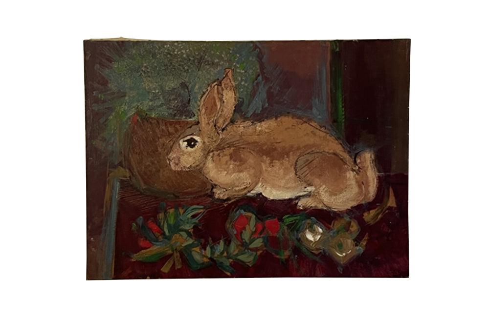 Charming 20th Century oil on canvas painting of a rabbit - French Antiques