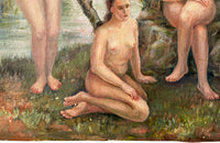 Charming representation of 'The Three Graces' oil on canvas on board painting - French Antiques