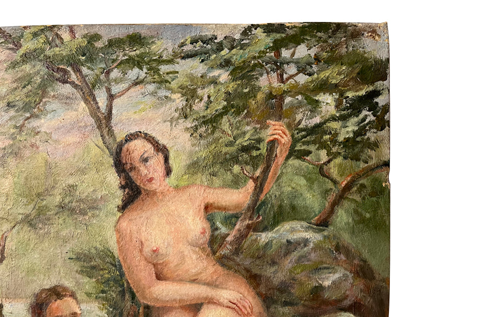 Charming representation of 'The Three Graces' oil on canvas on board painting - French Antiques